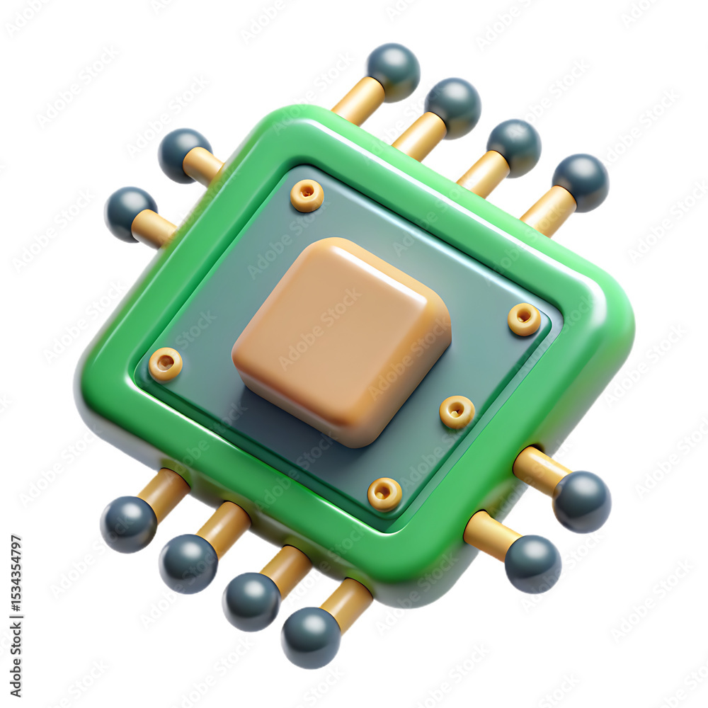 Aufkleber 3d rendered cpu microchip technology icon representing computer processor and digital transformation