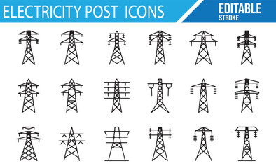 Vector Icons of Transmission Towers, Power Lines, and Electricity Infrastructure