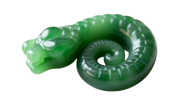 Mayan jade pendant showcasing an intricately carved serpent with a polished translucent surface