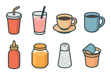 Colorful food icons set – outline, simple and savory symbols for culinary projects