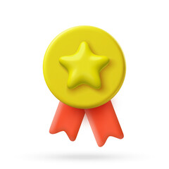 3d vector medal with star. Gold award for winners. Prize for leaders. Vector illustration.