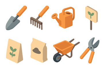 Gardening tools icons set &ndash; 3d horticulture, planting and cultivation designs