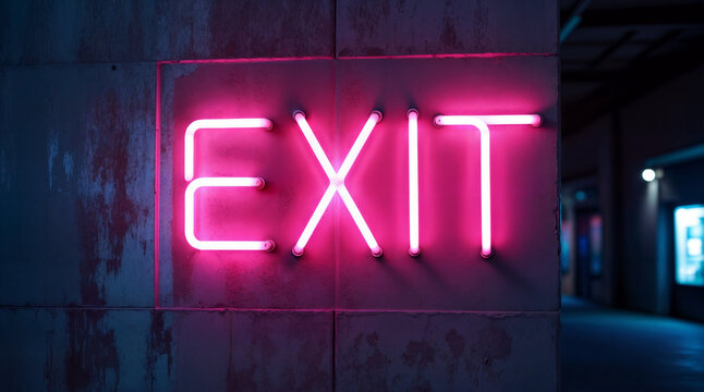 AI Generated Neon EXIT Sign on Urban Wall 