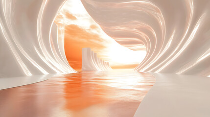 Abstract Tunnel with Curved Walls and Warm Lighting