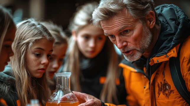 Teacher guiding children in a science lesson