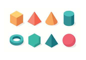 Geometric 3d icons set – simple, shape and form symbols for design projects