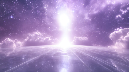 Celestial Pathway with Radiant Light and Starry Sky