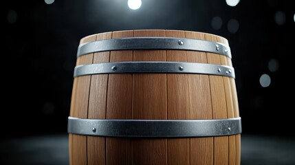 Rustic Wooden Barrel with Metal Straps Evoking Vintage Farmhouse Charm