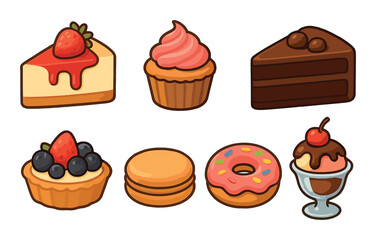 Assorted dessert icons set – flat, sweet treats and pastry graphics for menus