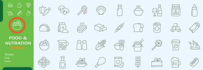  Nutration food and drinks icon set