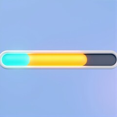 A vibrant 3D horizontal loading progress bar its segments transitioning from a soft light pastel blue to a warm sunny yellow visually representing the completion or processing of a task