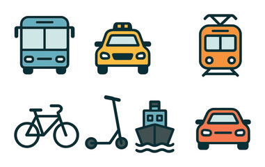 Urban transport icons set – outline, simple and minimalist transportation symbols