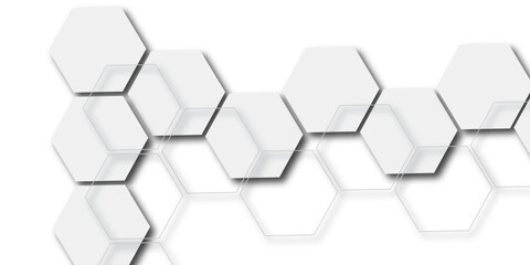 Abstract white hexagon tile Seamless pattern with hexagon honeycomb with shades wallpaper white lines concept white background.