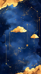Starry Night Sky with Constellations and Clouds