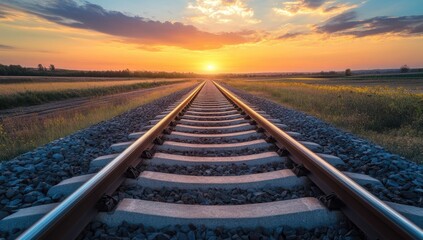 Railroad tracks leading to a vibrant sunset (1)