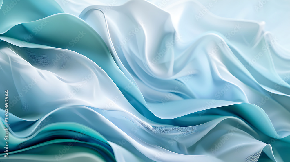 Leinwandbilder A mesmerizing abstract background features flowing waves of light blue and white, creating a serene and calming visual experience with its smooth and elegant curves