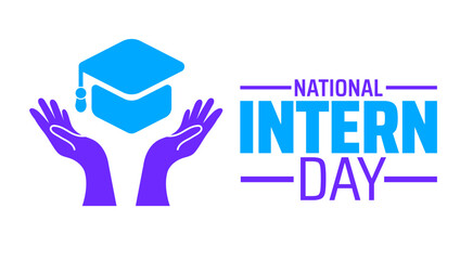 National Intern Day background or banner design. Hands Supporting Graduation Cap Icon, Symbolizing Education, Mentorship, and Career Opportunity for Interns.