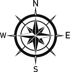 vector silhouette of a compass rose with cardinal directions 