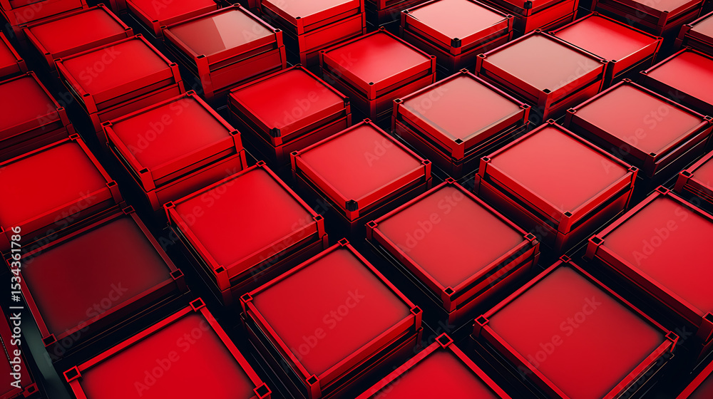 Leinwandbilder A striking array of red cubes arranged in a geometric pattern, creating an abstract and modern design with a threedimensional rendered texture and a visually appealing background