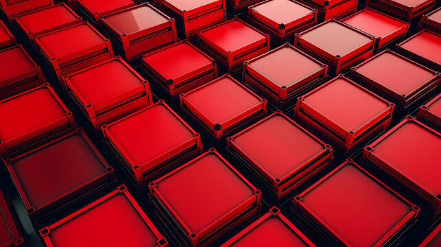 Fototapeta A striking array of red cubes arranged in a geometric pattern, creating an abstract and modern design with a threedimensional rendered texture and a visually appealing background