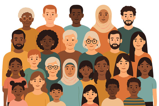 A diverse group of individuals from different racial backgrounds and age groups gathered as a community