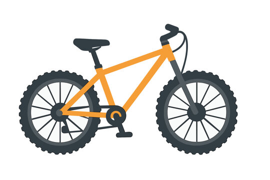 Fototapeta A flat style vector illustration of a bicycle, depicted as an isolated icon on a white background, representing mountain sports, movement, and offroad cycling, available as a clipart graphic