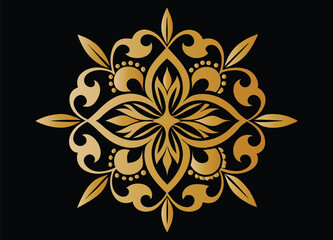Golden Floral Ornament with Symmetrical Design Intricate Pattern on Dark Backdrop Elegant Decorative Element Ornate Motif Artistic Composition