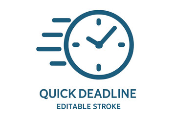A fast deadline is signified by a quick time icon and rapid line symbol on white background in editable stroke vector illustration eps