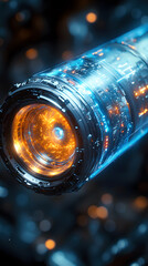 Futuristic Cylindrical Device with Illuminated Core and Circuitry