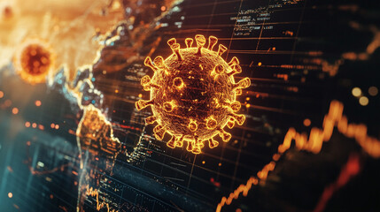 Obraz premium Gold graphs tell the story of global economic emotion during COVID-19.