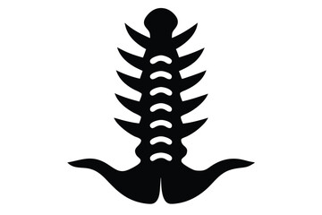 Black Silhouette of Human Spine with Ribs Depicted in a Stylized Manner