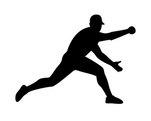 Obraz premium Baseball Player Action Pose Silhouette - Detailed Sports Figure for Athletics Branding, Editorial Graphics & Apparel Design