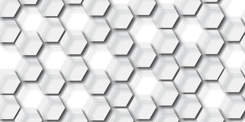 Fototapeta premium Abstract white hexagon tile Seamless pattern with hexagon honeycomb with shades wallpaper white lines concept white background.