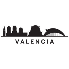 Fototapeta premium Vector Valencia skyline. Travel Valencia famous landmarks. Business and tourism concept for presentation, banner, web site. Vector black silhouette. with white background