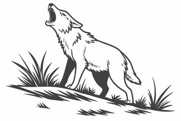  Howling Wolf or Coyote Drawing: Wildlife Animal Illustration