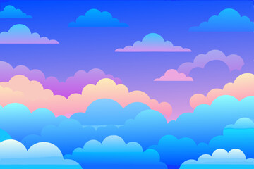 A vibrant, seamless blue sky pattern with cartoon clouds, perfect for summer weather designs