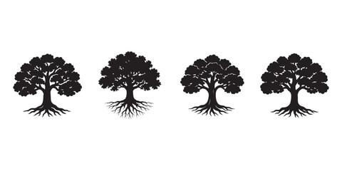 Detailed tree silhouette with roots great for environmental posters, logos, and educational materials