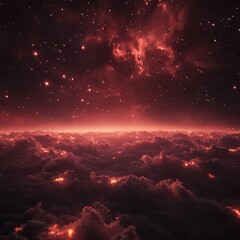 Naklejka premium Crimson celestial expanse above a fiery cloud layer
