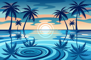 Obraz premium Tropical paradise beach with palm trees, a summer vacation dream