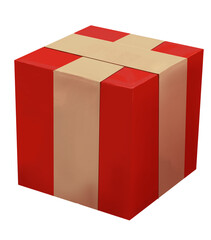 Illustration cadeau de no&euml;l rouge avec ruban dor&eacute; , font transparent dessin fait main png