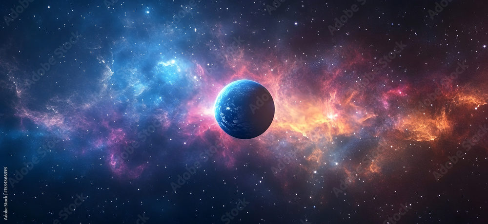 Canvas Prints colorful cosmic nebula with distant planet in deep space