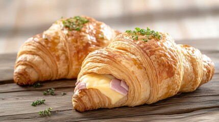 Delicious Croissant Filled with Cheese and Ham Perfect for Breakfast Treat