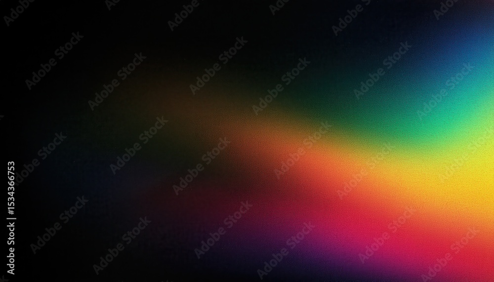 Aufkleber soft rainbow gradient blur on dark background with textured noise and vivid light refraction for modern web design, poster template, tech branding, or futuristic digital art element


