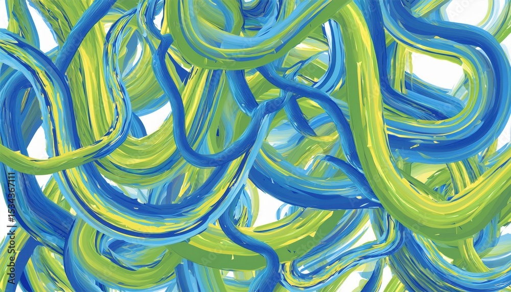 Poster dynamic blue and green abstract brushstroke swirl on white background for modern web design, digital