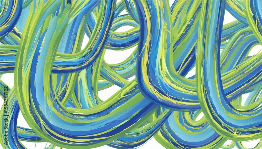 Poster dynamic blue and green abstract brushstroke swirl on white background for modern web design, digital