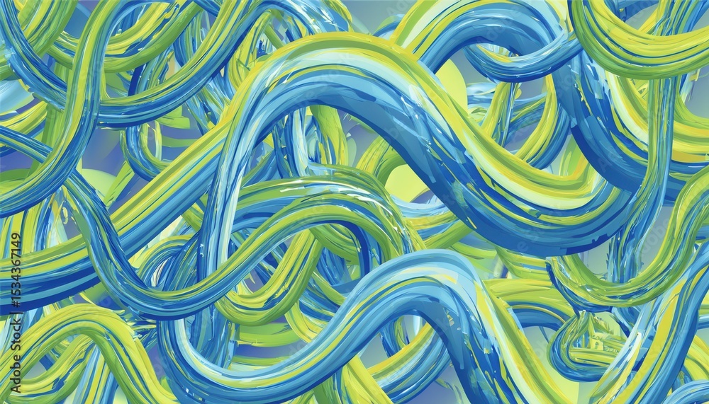 Poster dynamic blue and green abstract brushstroke swirl on white background for modern web design, digital