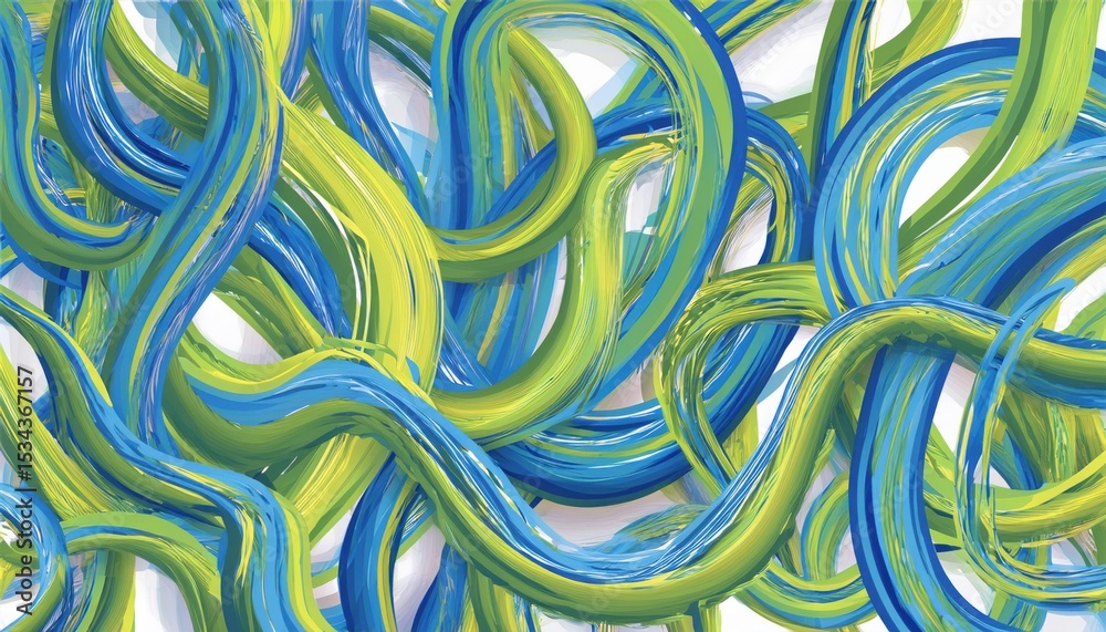 Poster dynamic blue and green abstract brushstroke swirl on white background for modern web design, digital