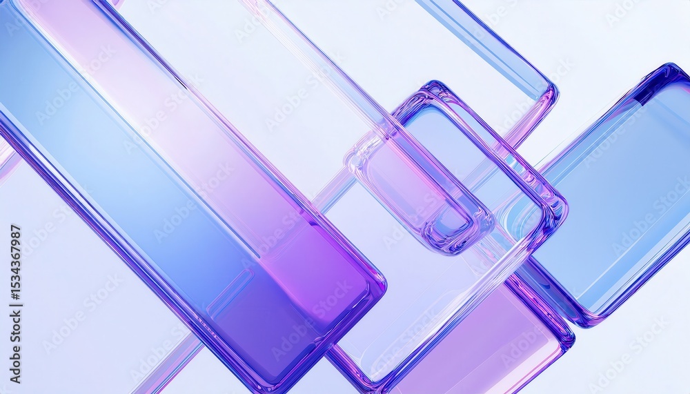 Poster abstract 3d glass x shape with smooth light streaks in gradient blue and purple tones for modern branding, tech interface, web design or digital product background

