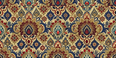 Intricate floral pattern in rich colors, perfect for textile design.