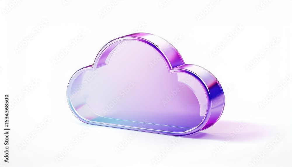 Aufkleber 3d transparent cloud icon with glossy purple gradient outline on white background for modern ui, bra
